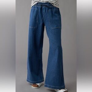 Linen blend drawstring pull on pant